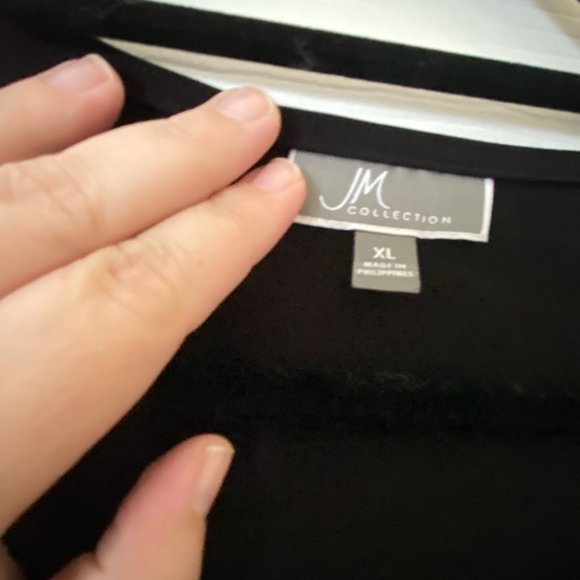 JM Stretchy Black 3/4 Sleeve Tunic with Pink Border on Hems - Picture 5 of 5